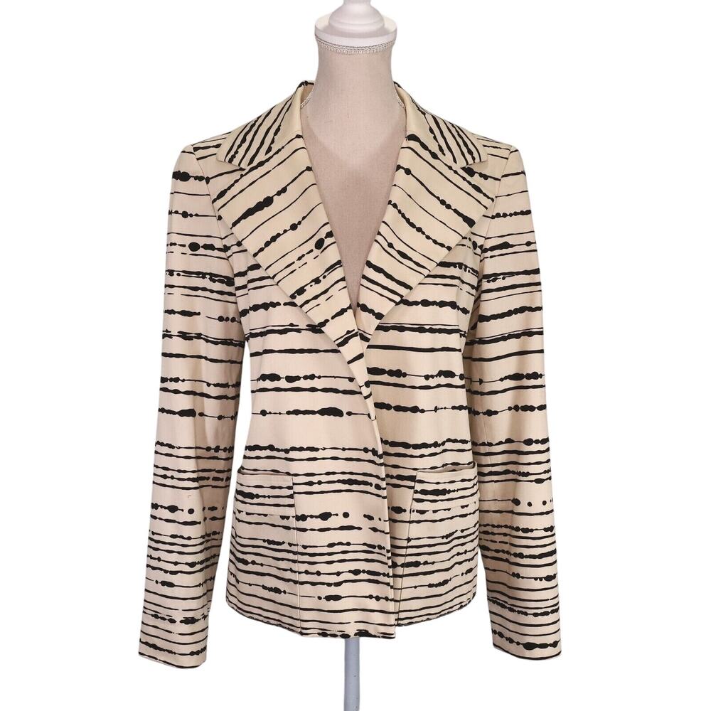 Linda Allard Ellen Tracy Jacket Womens 4 Beige Black Lined Blazer Open Vintage